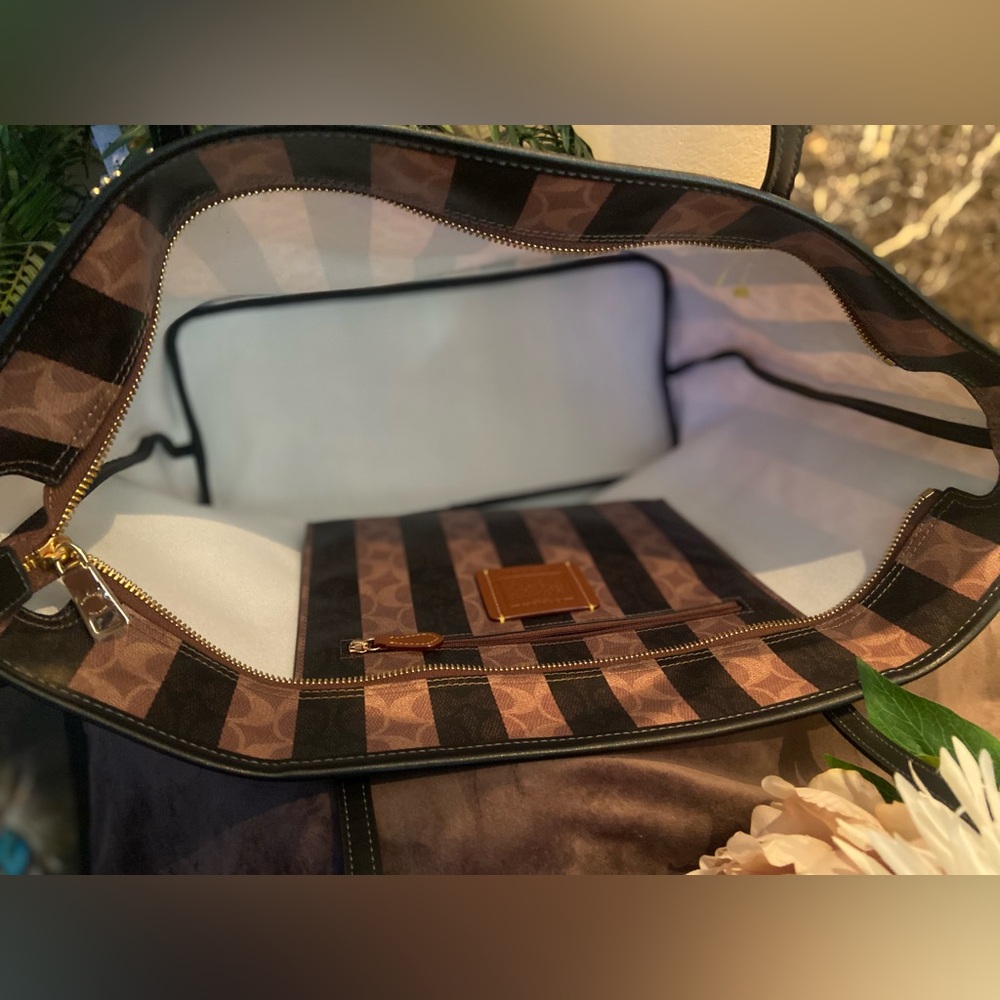 Coach Large City Tote Bag in Signature Canvas with Stripe. - Picture 7 of 11